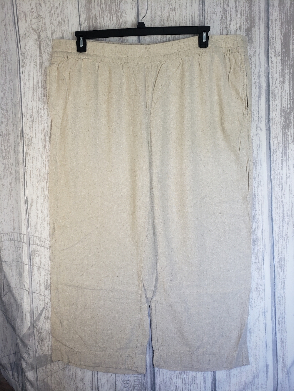 Old Navy Beige Linen-Blend Wide Leg Cropped Pants Comfort Waistband Size 3X